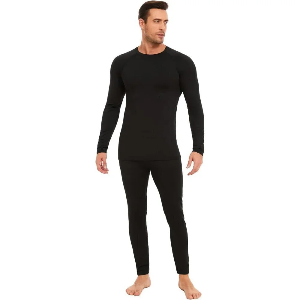 Mens Thermal Base Layer Set, Fleece Lined Underwear Compression Long Johns